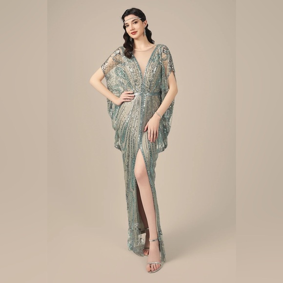 Babeyond Dresses & Skirts - Retro Batwing Sleeve Sequin Evening Gown